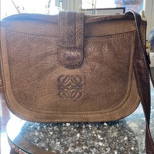 Loewe Textured Brown Leather Shoulder Bag